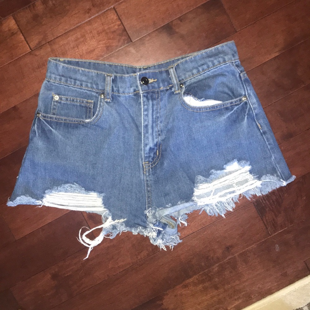Super high waist distressed denim shorts